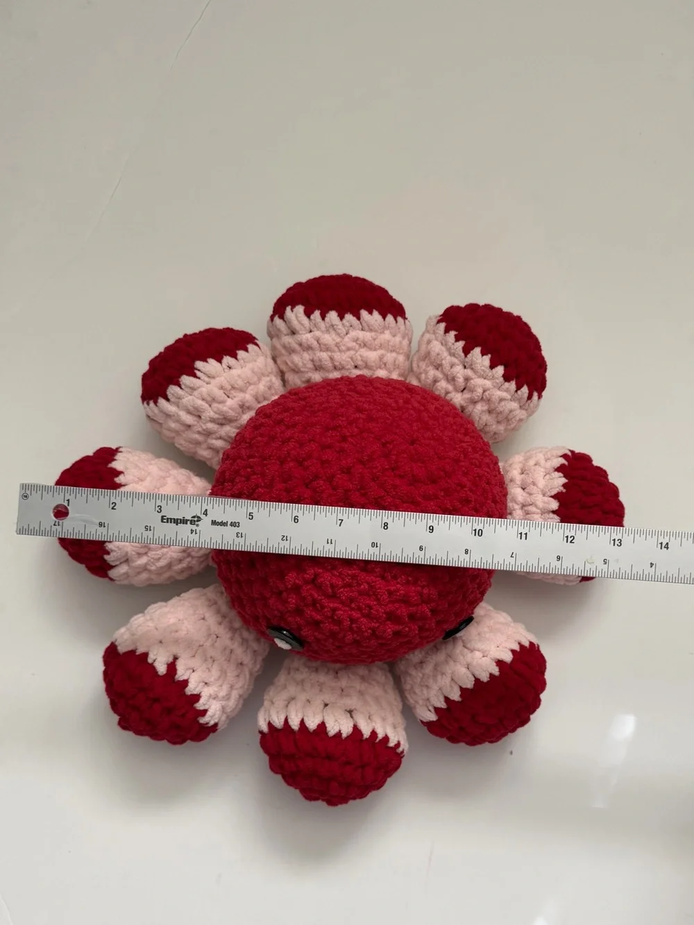 Handmade Plush Octopus - Red & light Pink Crocheted Stuffed Animal